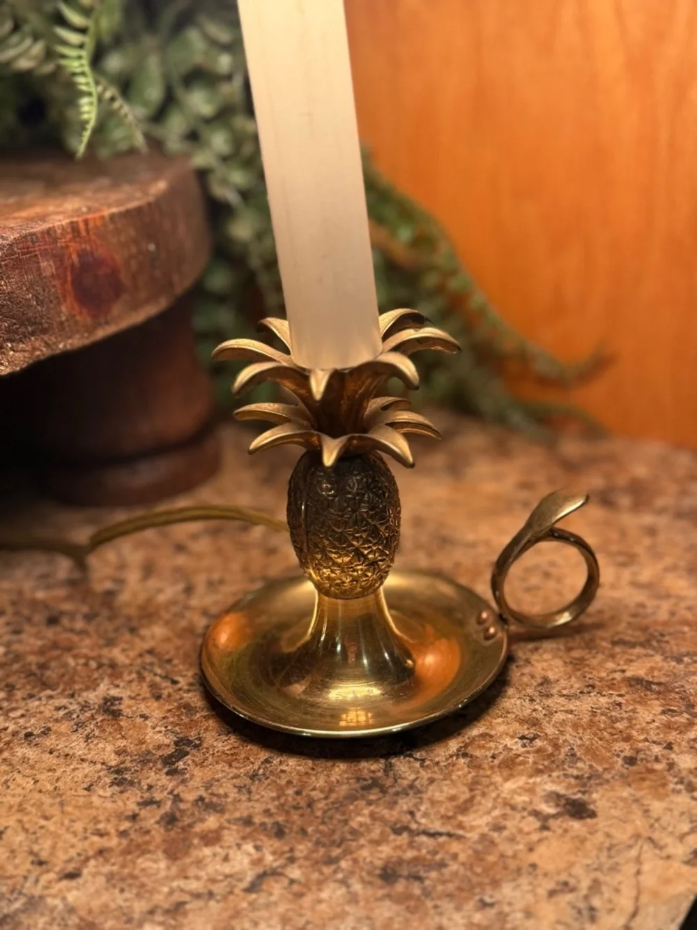 Vintage Brass Pineapple Table Lamp 10” Metallic Finish Yellow Shade